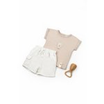 Set tricou maro cu pantaloni scurti TeddyBear, 100% bumbac organic, BabyCosy, marime 6-9 luni