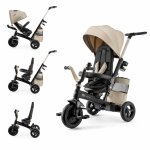 Tricicleta pentru copii Kinderkraft Easytwist Beige cu scaun reversibil, pozitie de somn, cauciucuri PU, protectie UV, de la varsta de 9 luni