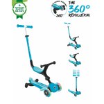 Trotineta pentru copii Globber Go-Up Active Eco Blue 3 in 1, rotire 360, ghidon reglabil, scaun, maner parinte, roti cu Led, greutate admisa 50 kg
