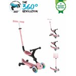 Trotineta pentru copii Globber Go-Up Active Eco Roz Pal 3 in 1, rotire 360, ghidon reglabil, scaun, maner parinte, roti cu Led, greutate admisa 50 kg