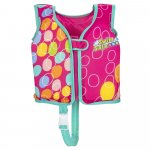 Vesta de inot pentru copii Bestway Pink, Marime M/L pentru 1-3 ani, Umplutura din spuma, Protectie UV UPF 50+, Inchidere cu fermoar, Centuri reglabile, Flotabilitate testata maxim 30 kg