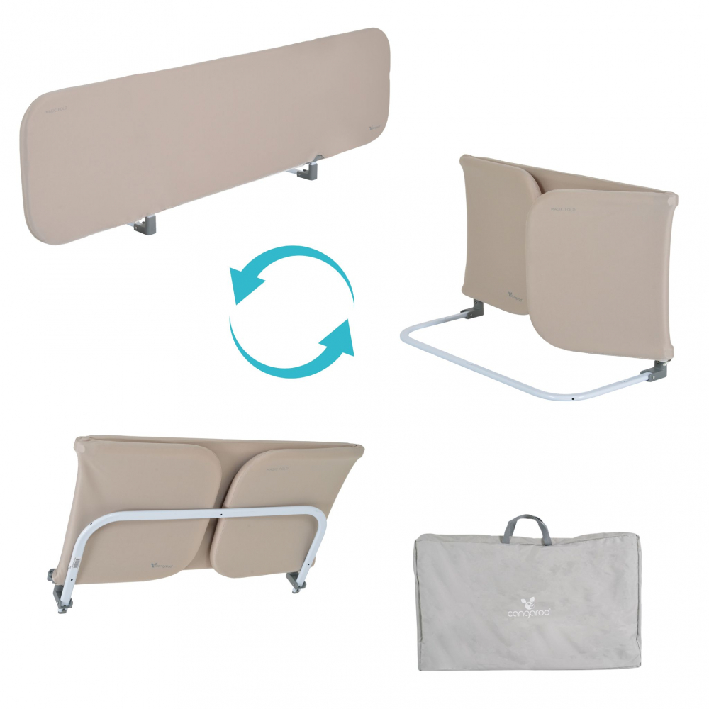 Bariera de protectie pentru copii Cangaroo Magic Beige 150 cm pliabila,mecanism practic de pliere fara demontare,cadru metalic rezistent,husa textila,geanta transport inclusa