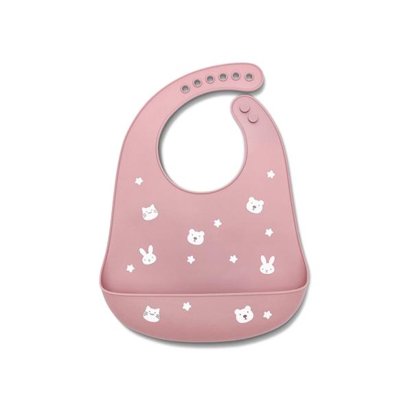 Baveta din silicon cu buzunar frontal, reglabila, 6 luni+, Deep Pink - 1 | YEO