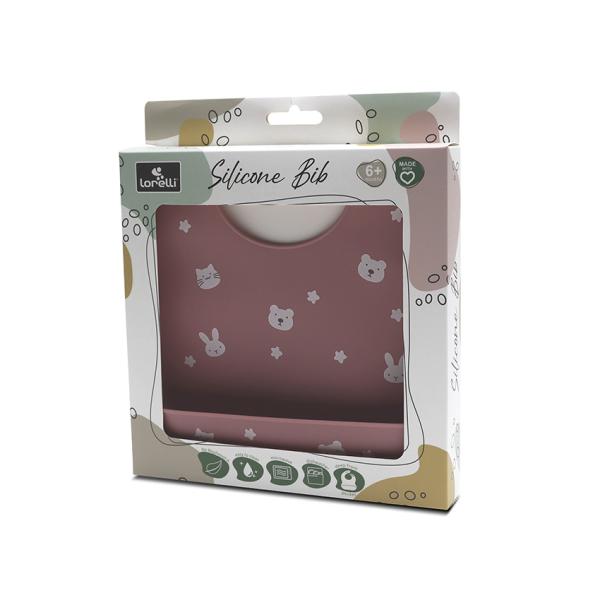Baveta din silicon cu buzunar frontal, reglabila, 6 luni+, Deep Pink