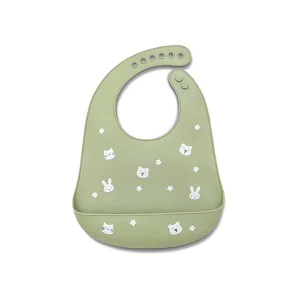 Baveta din silicon cu buzunar frontal, reglabila, 6 luni+, Fresh Green - 1 | YEO