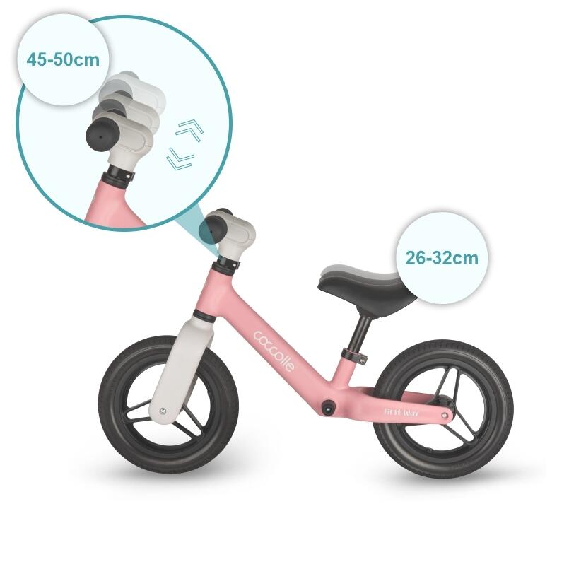 Bicicleta fara pedale Coccolle First Way Blush Pink 2-6 ani, Roti 10 inch din PU, Ghidon reglabil, Greutate admisa 30 kg, Sa Reglabila - 3