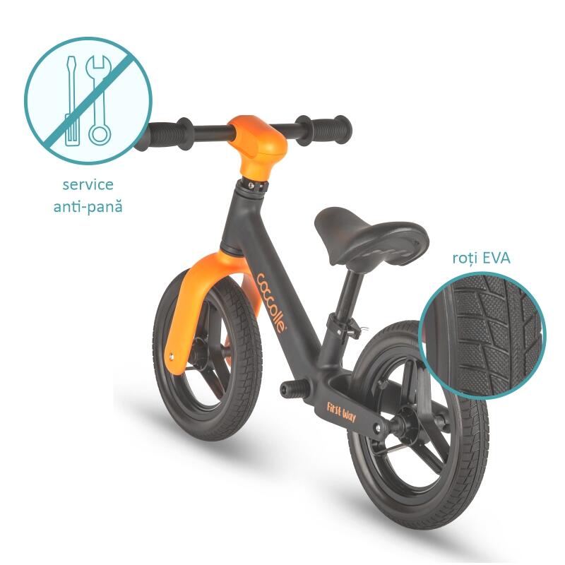 Bicicleta fara pedale Coccolle First Way Orange Shadow 2-6 ani, Roti 10 inch din PU, Ghidon reglabil, Greutate admisa 30 kg, Sa Reglabila - 5