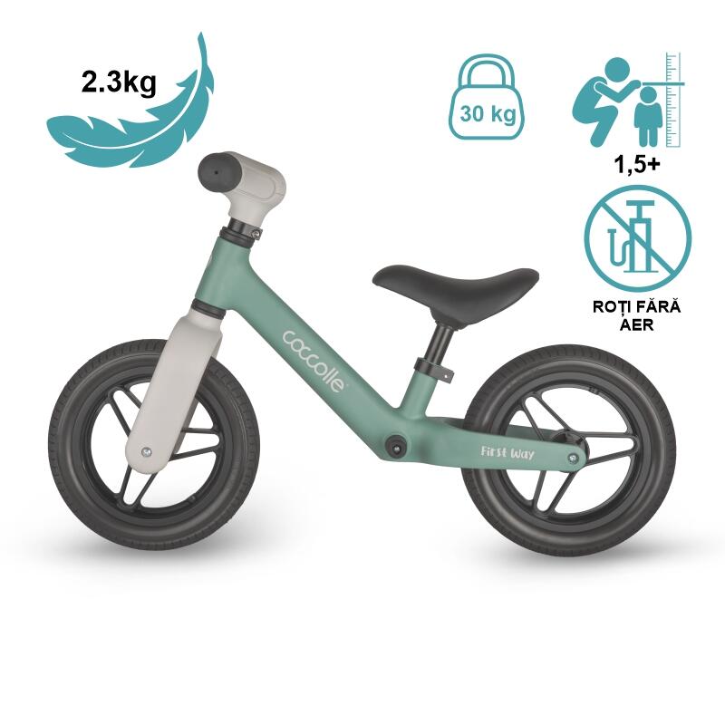 Bicicleta fara pedale Coccolle First Way Summer Mint 2-6 ani, Roti 10 inch din PU, Ghidon reglabil, Greutate admisa 30 kg, Sa Reglabila - 3