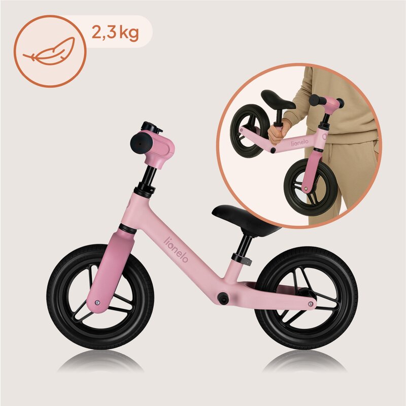 Bicicleta fara pedale Lionelo Toni Roz, cu ghidon si sa reglabile, ultra usoara, 2.8 kg, 18 luni+, sustine 30 kg, conform cu standardul EN71-123, certificata TUV SUD, - 4