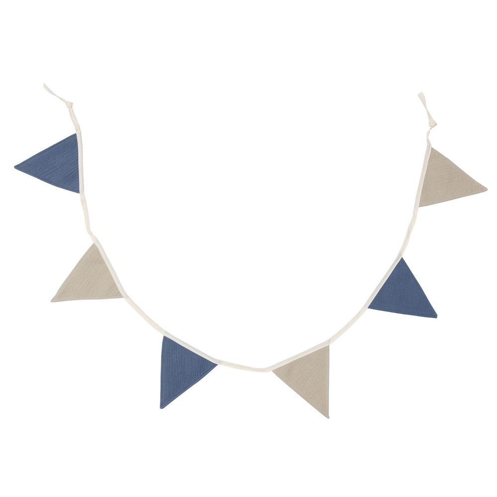 Ghirlanda handemade din muselina, triunghiuri, Little Amy, Albastru si Bej, 200 cm - 2 | YEO