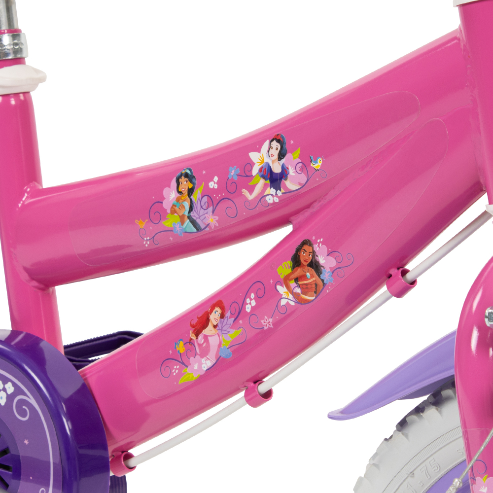 Bicicleta copii Huffy Disney Princess 24414W, 14 inch, roti ajutatoare si cosulet, pentru copii cu varsta intre 4 si 6 ani sau cu inaltimea pana la 110 cm, frana de mana pe ambele roti, anvelope cu profil gros, scaun reglabil - 6