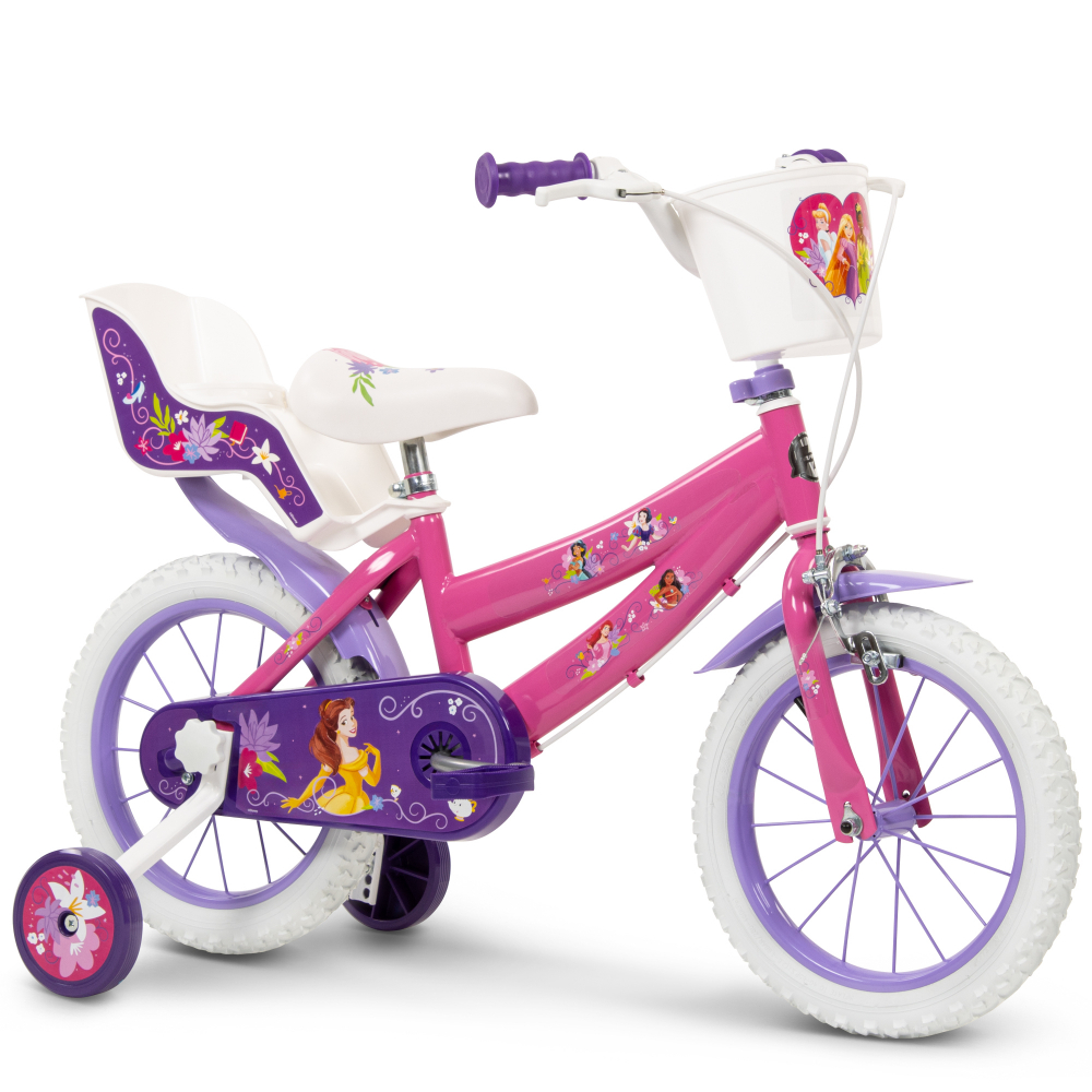 Bicicleta copii Huffy Disney Princess 24414W, 14 inch, roti ajutatoare si cosulet, pentru copii cu varsta intre 4 si 6 ani sau cu inaltimea pana la 110 cm, frana de mana pe ambele roti, anvelope cu profil gros, scaun reglabil - 9