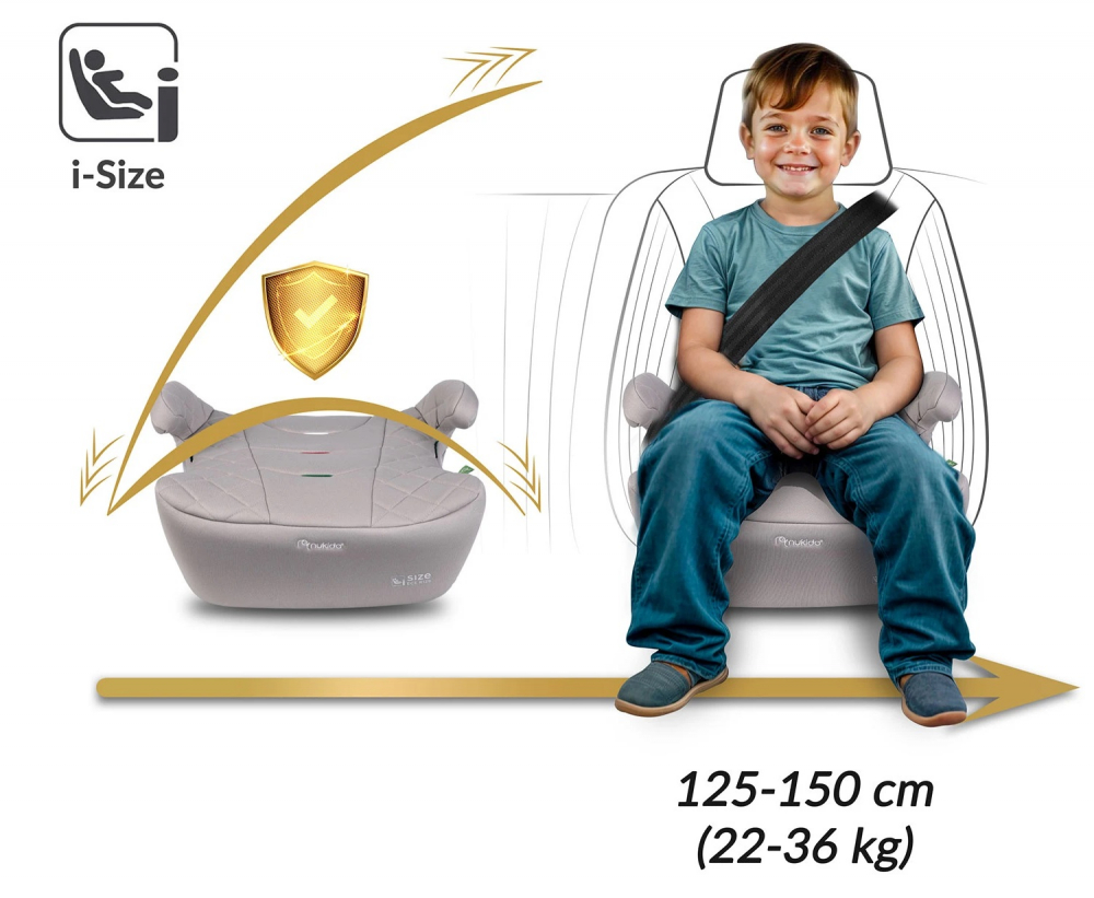 Inaltator auto copii Nukido Louis Bej 125-150 cm cu fixare isofix,conectori telescopici cu sistem vizual fixare corecta,tapiterie de calitate superioara,husa detasabila si lavabila,cotiere,dimensiune 32x37x22 cm