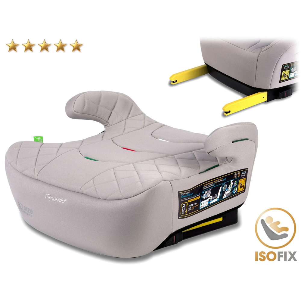 Inaltator auto copii Nukido Louis Bej 125-150 cm cu fixare isofix,conectori telescopici cu sistem vizual fixare corecta,tapiterie de calitate superioara,husa detasabila si lavabila,cotiere,dimensiune 32x37x22 cm - 3