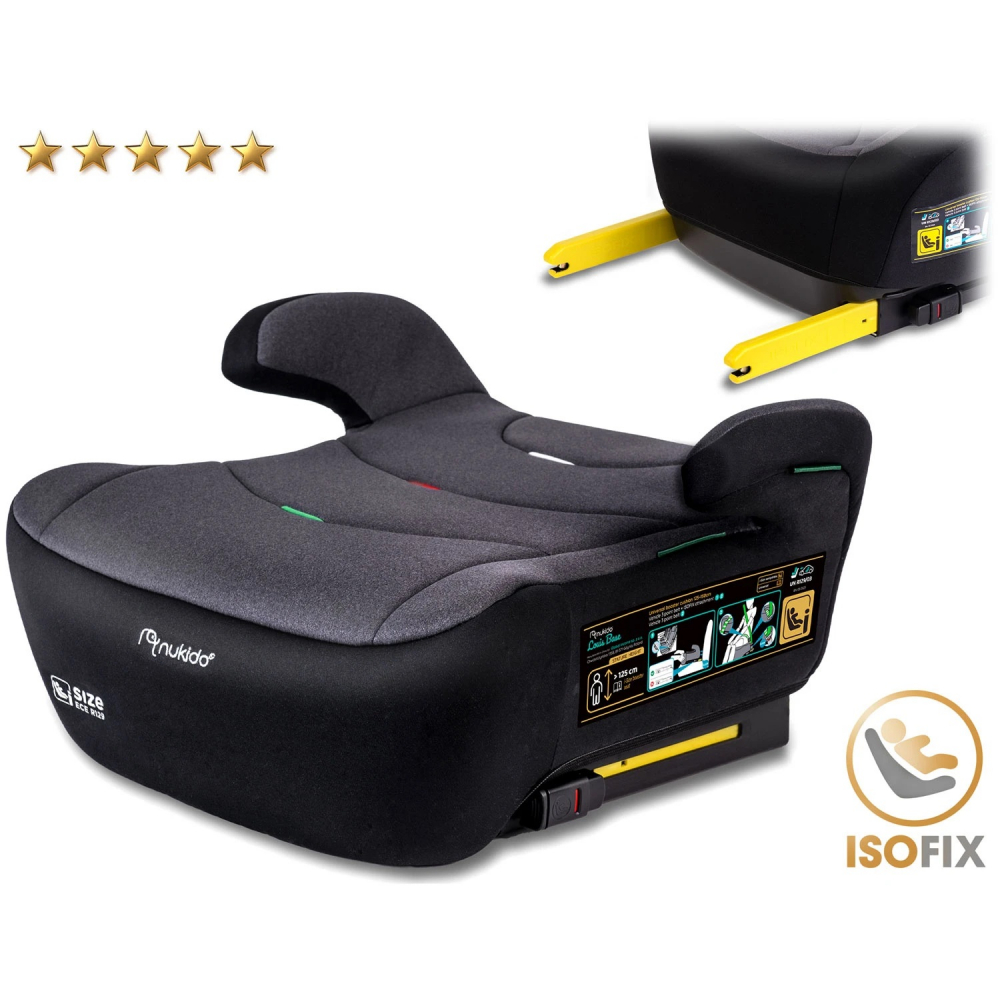Inaltator auto copii Nukido Louis Gri 125-150 cm cu fixare isofix,conectori telescopici cu sistem vizual fixare corecta,tapiterie de calitate superioara,husa detasabila si lavabila,cotiere,dimensiune 32x37x22 cm