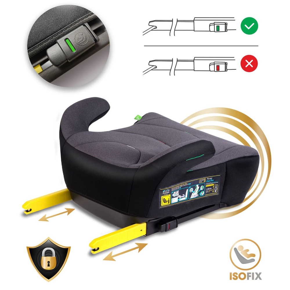 Inaltator auto copii Nukido Louis Gri 125-150 cm cu fixare isofix,conectori telescopici cu sistem vizual fixare corecta,tapiterie de calitate superioara,husa detasabila si lavabila,cotiere,dimensiune 32x37x22 cm - 2