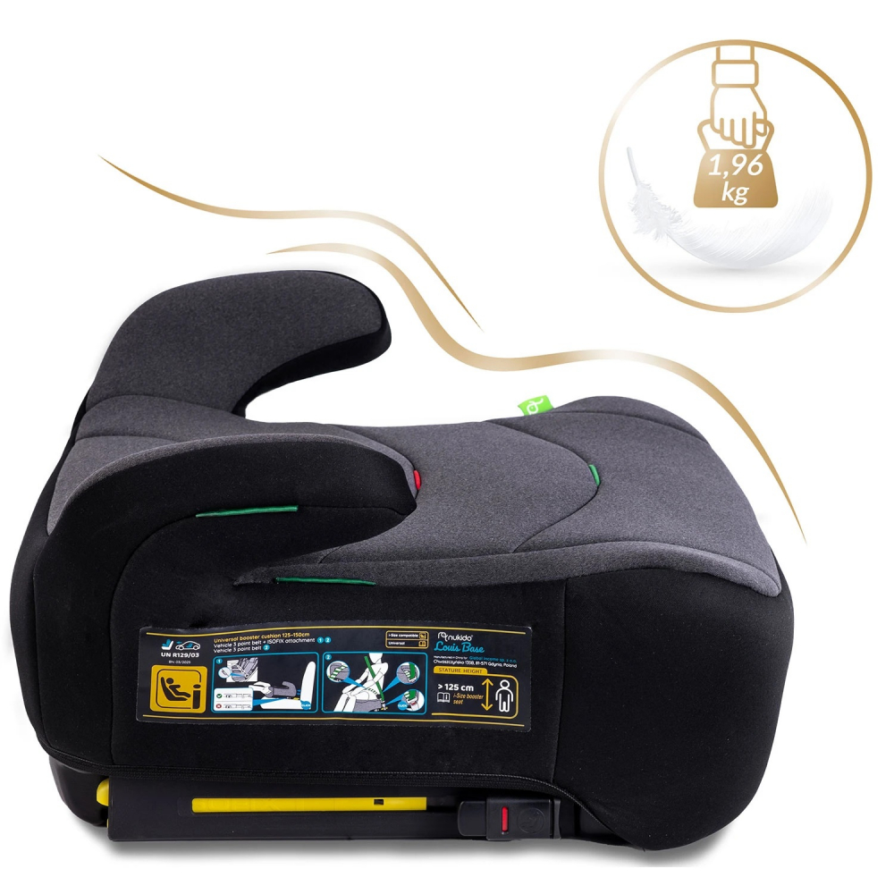 Inaltator auto copii Nukido Louis Gri 125-150 cm cu fixare isofix,conectori telescopici cu sistem vizual fixare corecta,tapiterie de calitate superioara,husa detasabila si lavabila,cotiere,dimensiune 32x37x22 cm - 3