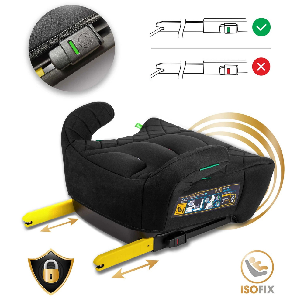 Inaltator auto copii Nukido Louis Negru 125-150 cm cu fixare isofix,conectori telescopici cu sistem vizual fixare corecta,tapiterie de calitate superioara,husa detasabila si lavabila,cotiere,dimensiune 32x37x22 cm - 7