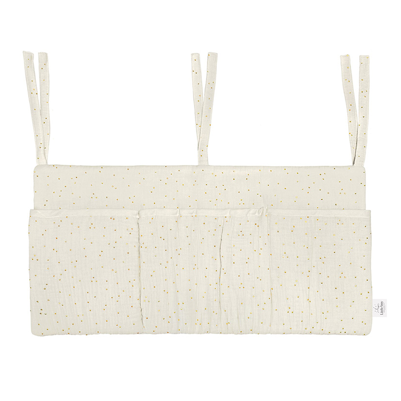 Organizator suspendat din muselina pentru pat, 60 x 30 cm, Little Amy, Golden dots crem - 1