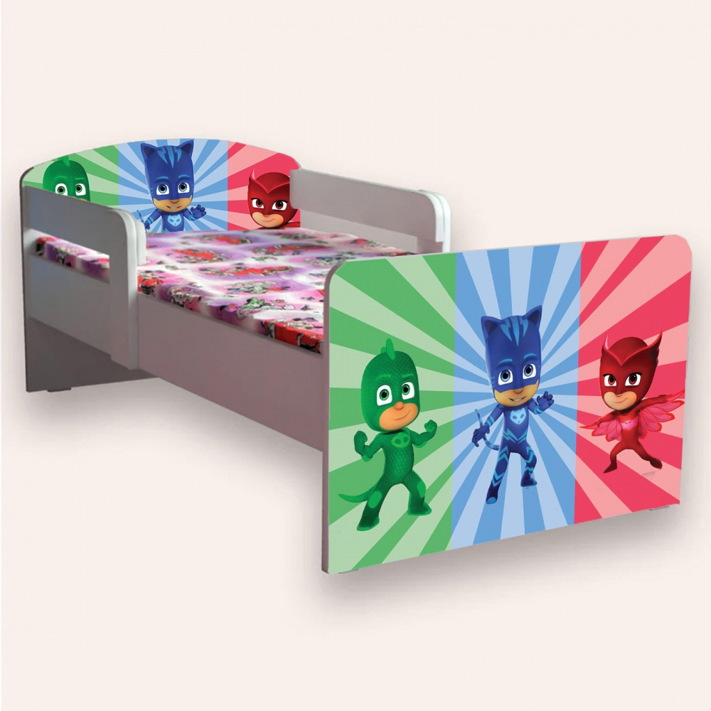 Pat pentru copii Eroi in pijamale, cu manere, 2-6 ani, 130x60 cm - 1