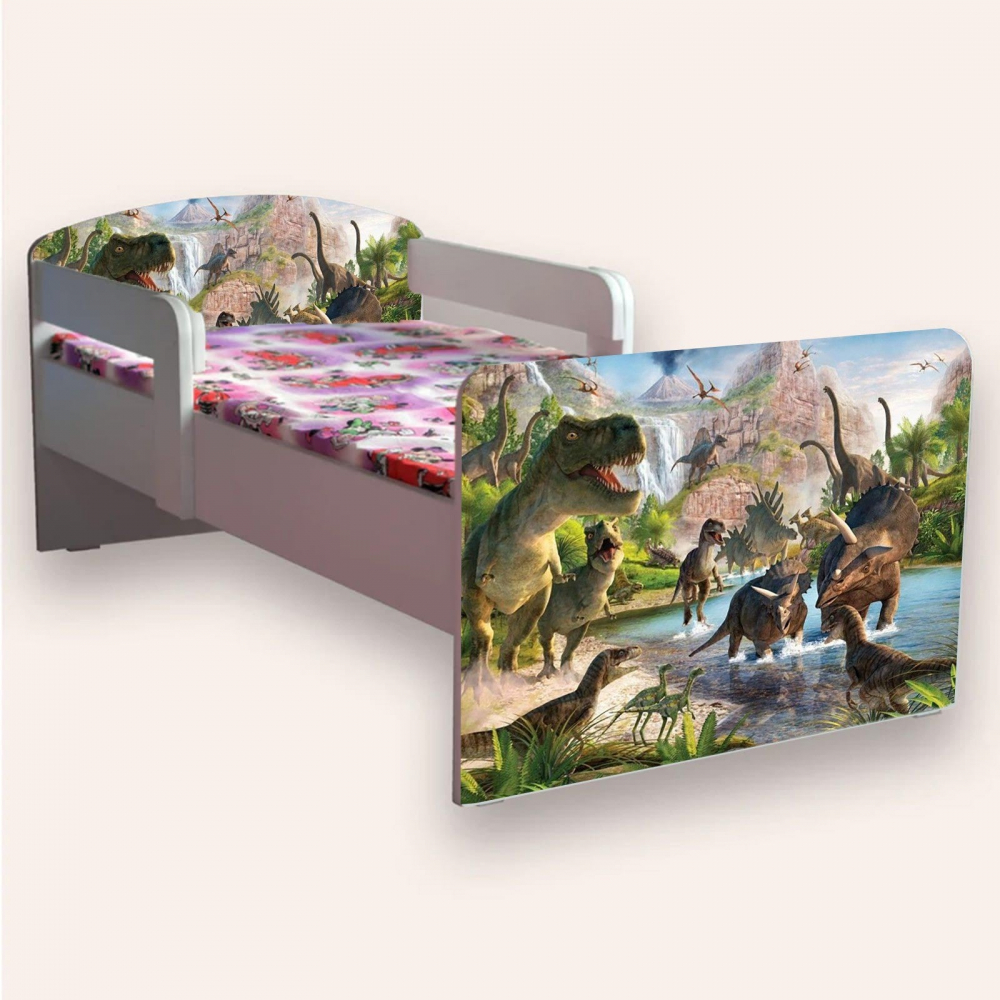 Pat pentru copii Jurassic Park, cu manere, 2-6 ani, 130x60 cm - 1