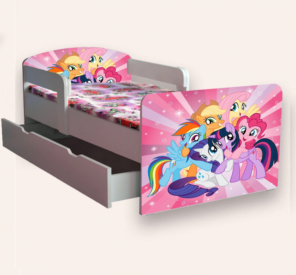 Pat pentru copii My Little Pony varianta 2, cu manere si sertar, 2-6 ani, 130x60 cm - 1