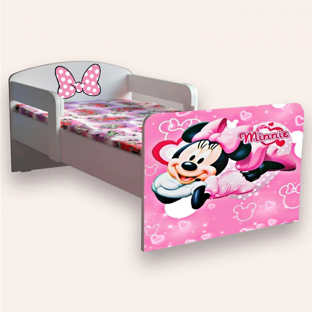 Pat pentru copii Minnie Mouse, cu manere, 2-6 ani, 130x60 cm - 1