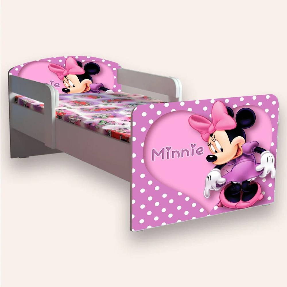 Pat pentru copii Minnie Mouse varianta 2, cu manere si saltea, 2-6 ani, 130x60 cm - 1