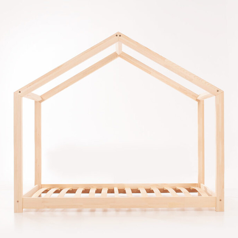 Pat pentru copii Montessori tip casuta, LittleAmy, Cozi Cottage, fara balustrade, Natur, 100 x 200 cm - 1