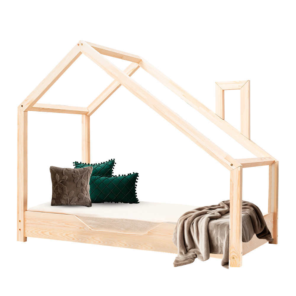 Pat pentru copii Montessori tip casuta, LittleAmy, Dream, Natur, 100 x 200 cm - 4