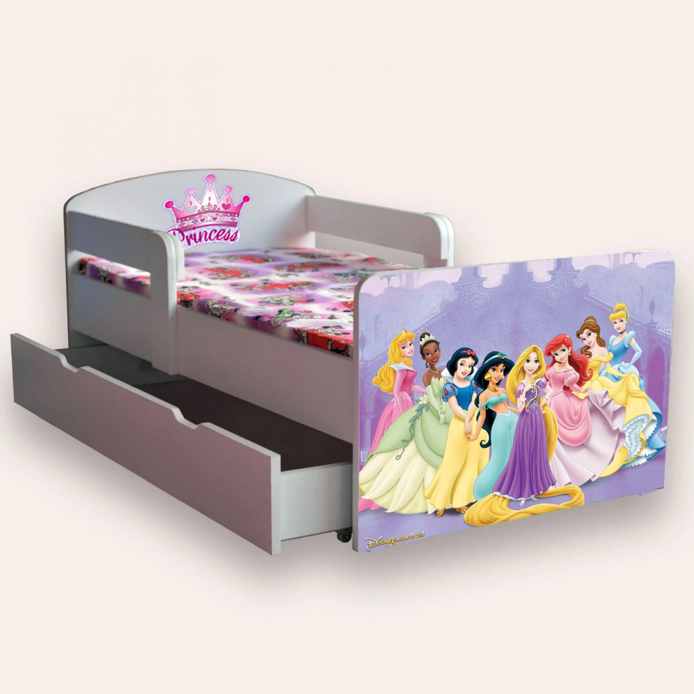 Pat pentru copii Printese, cu manere si sertar, 2-6 ani, 130x60 cm - 1