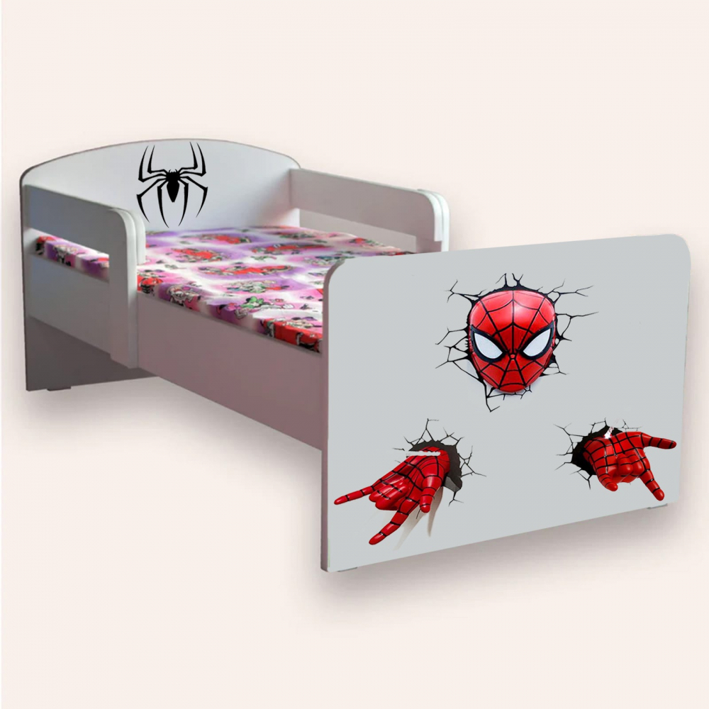 Pat pentru copii Spider Man, cu manere, 2-6 ani, 130x60 cm - 1