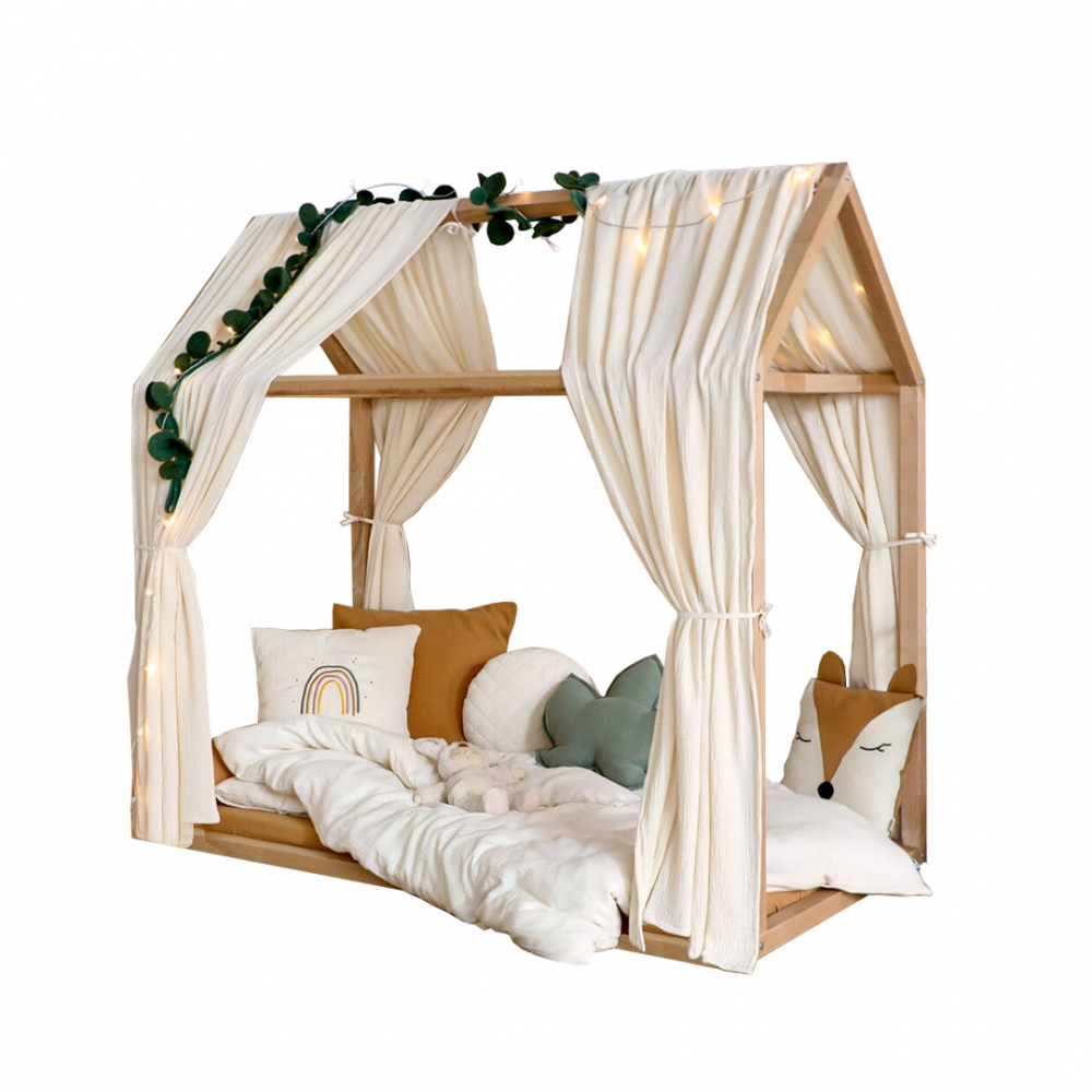 Pat pentru copii casuta Montessori, Little Amy, MonteDream, Natur, 80 x 160 cm - 7