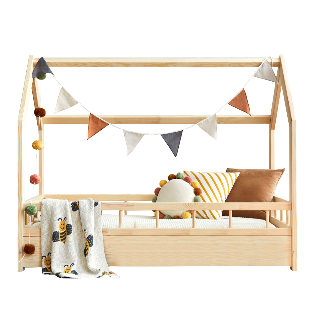 Pat pentru copii casuta Montessori, Little Amy, MonteHouse, Natur, 100 x 180 cm - 4