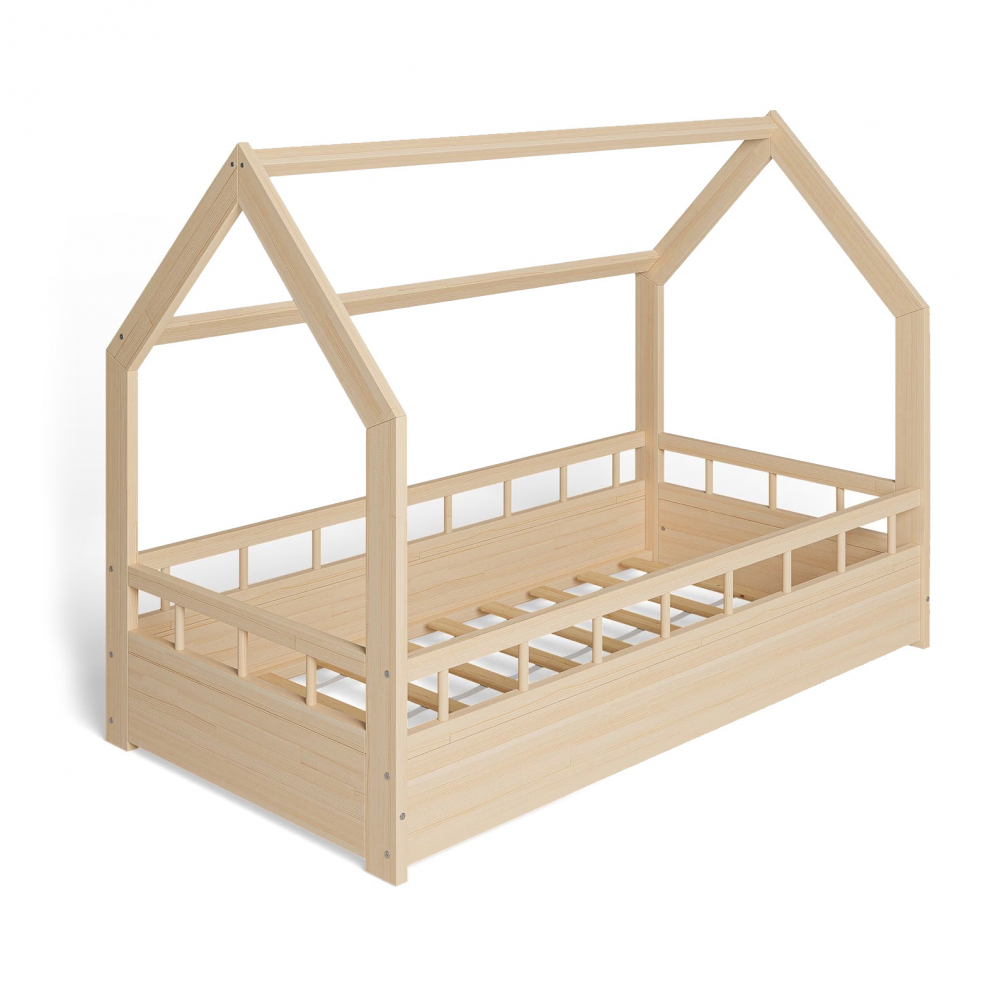 Pat pentru copii casuta Montessori, Little Amy, MonteHouse, Natur, 70 x 140 cm - 2