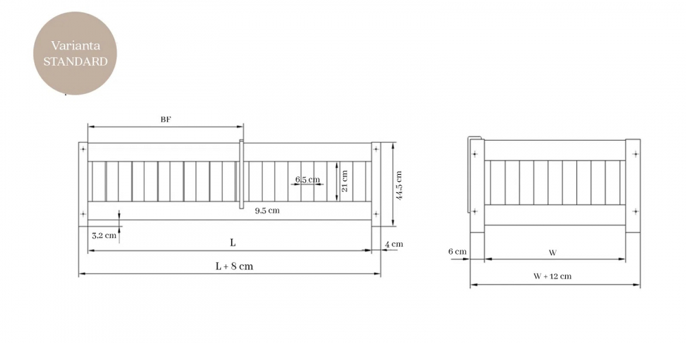 Pat pentru copii Montessori cu balustrada, Little Amy, Charlie, balustrade cu bare rotunde, Natur, 100 x 200 cm - 2