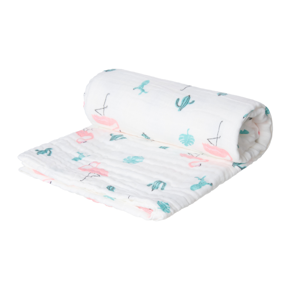Patura multifunctionala din muselina pentru bebelusi Akuku Flamingo 110x105 cm,tesatura usoara din bumbac,utilizare caruciorpatutscaun auto,material respirabil - 4