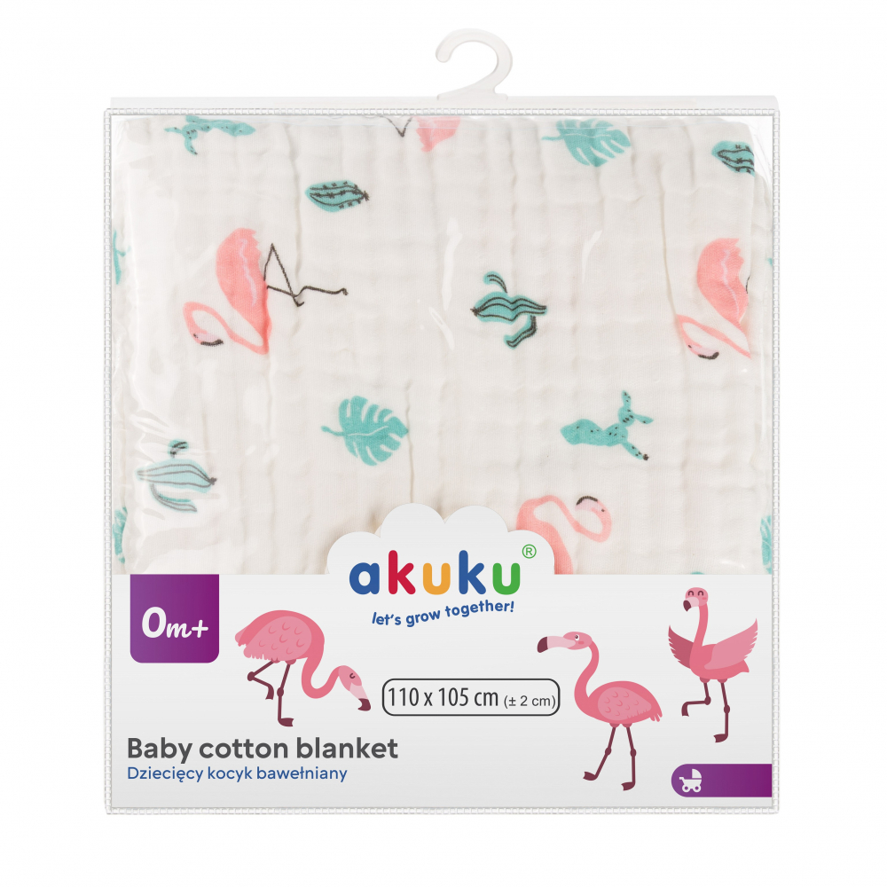 Patura multifunctionala din muselina pentru bebelusi Akuku Flamingo 110x105 cm,tesatura usoara din bumbac,utilizare caruciorpatutscaun auto,material respirabil - 2