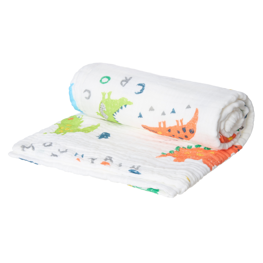 Patura multifunctionala din muselina pentru bebelusi Akuku Dino 110x105 cm,tesatura usoara din bumbac,utilizare caruciorpatutscaun auto,material respirabil - 4