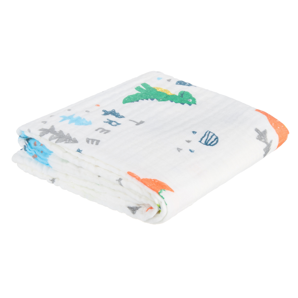Patura multifunctionala din muselina pentru bebelusi Akuku Dino 110x105 cm,tesatura usoara din bumbac,utilizare caruciorpatutscaun auto,material respirabil - 3