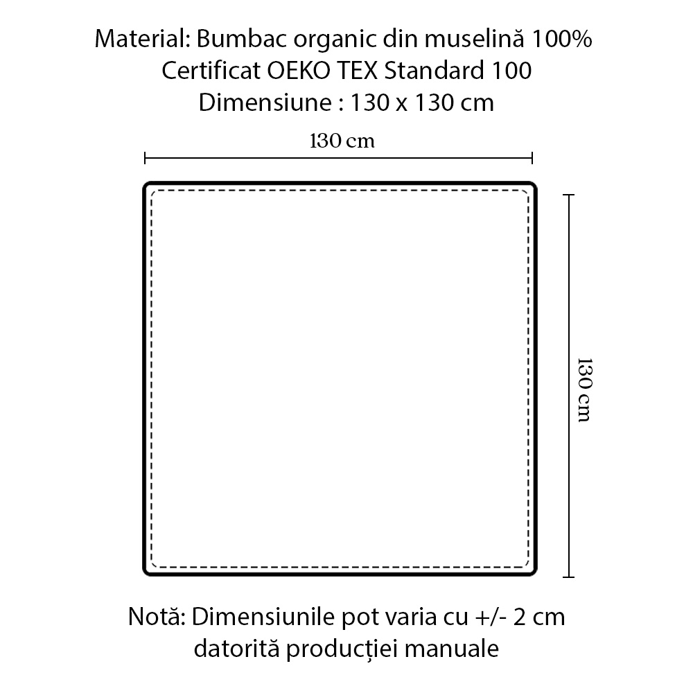 Paturica din muselina, bumbac organic, MiniMini, 130 x 130 cm, Mov deschis - 1