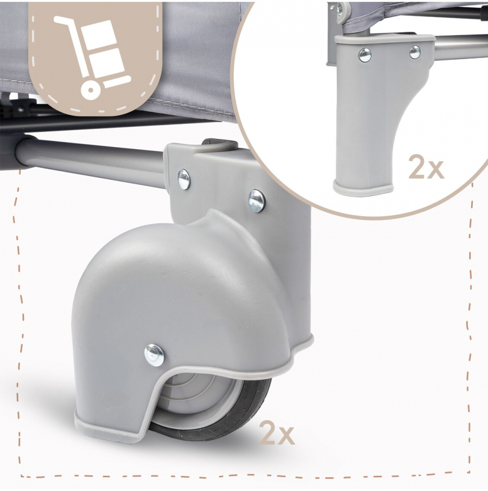 Patut pliabil de calatorie pentru copii Malplay Luno Grey, multifunctional 2 in 1, intrare laterala cu fermoar, saltea si geanta de transport incluse, dimensiune 60 x 120 cm - 1