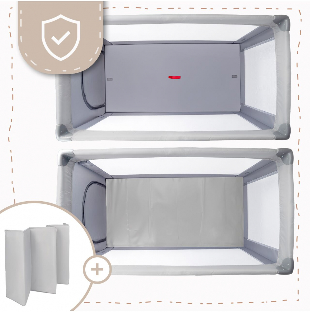 Patut pliabil de calatorie pentru copii Malplay Luno Grey, multifunctional 2 in 1, intrare laterala cu fermoar, saltea si geanta de transport incluse, dimensiune 60 x 120 cm - 3