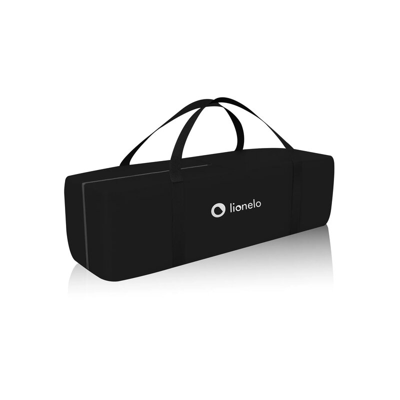 Patut pliabil Lionelo Stefi Negru, cu un nivel, intrare laterala cu fermoar, 2 roti, 120x60 cm, conform cu standardul european de securitate EN 716 - 3
