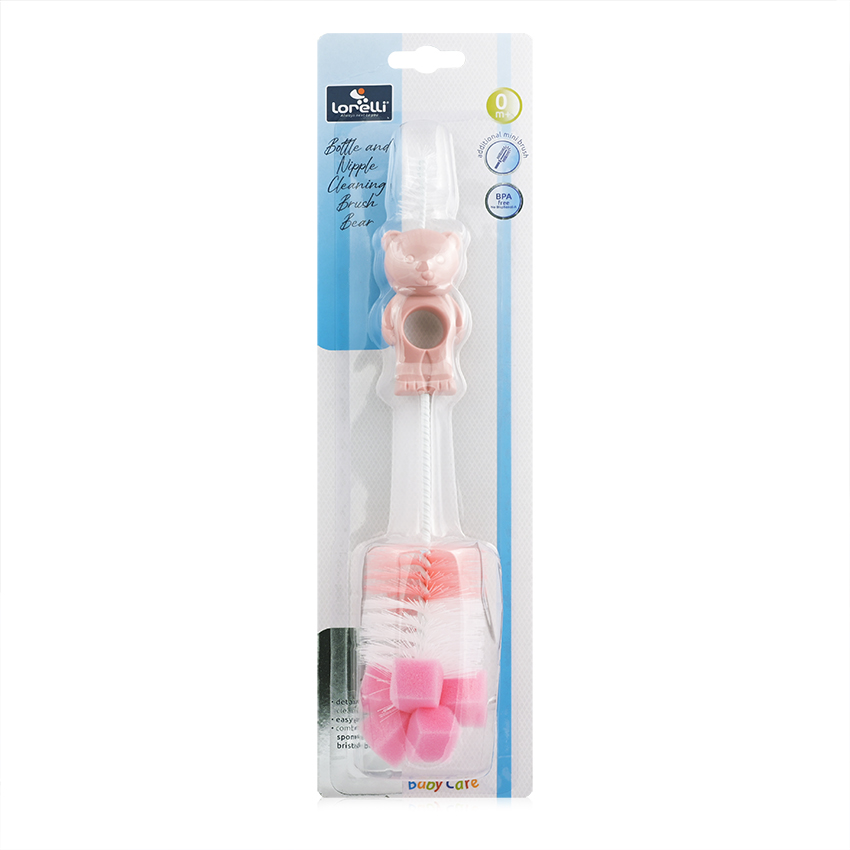Perie de curatat biberoane tetine si cani Bear Blush Pink