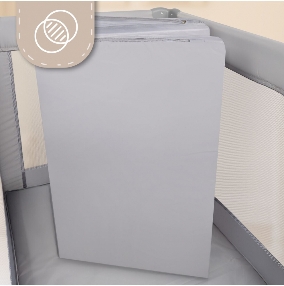 Saltea pliabila de calatorie pentru patut copii Malplay, design pliabil, umplutura spuma poliuretanica, cu geanta de transport inclusa, dimensiune 120x60 cm, Grey