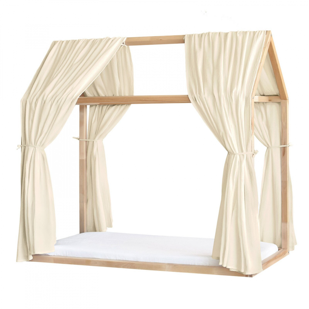 Set 2 baldachine muselina pentru pat tip casuta, Little Amy, Crem, 2 x 315 cm pentru pat 90 x 180 cm - 3