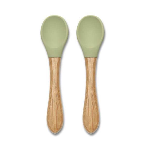 Set 2 lingurite din silicon si bambus, forma ergonomica Fresh Green - 2 | YEO