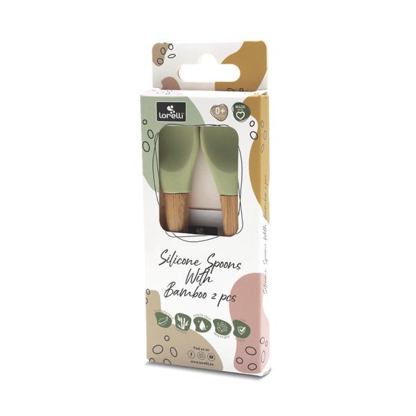 Set 2 lingurite din silicon si bambus, forma ergonomica Fresh Green - 1 | YEO