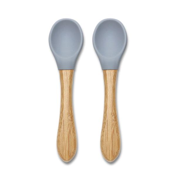 Set 2 lingurite din silicon si bambus, forma ergonomica Grey - 2 | YEO